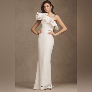 Rebecca Vallance Chloe Taffeta One-Shoulder Crepe Column Gown